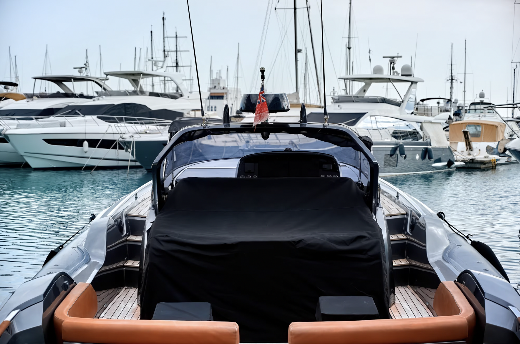 Motor boat at a marina, from Satisfying Clean's existing website